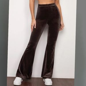Brown flare leg velvet pants from Shein